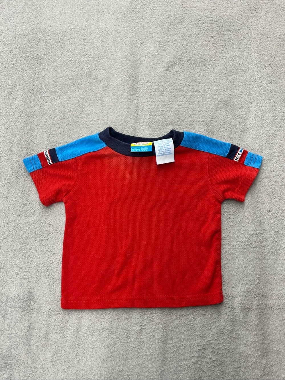 Vintage Thomas & Friends Red Tee with Blue Shoulder Stripes Size 12 Months
